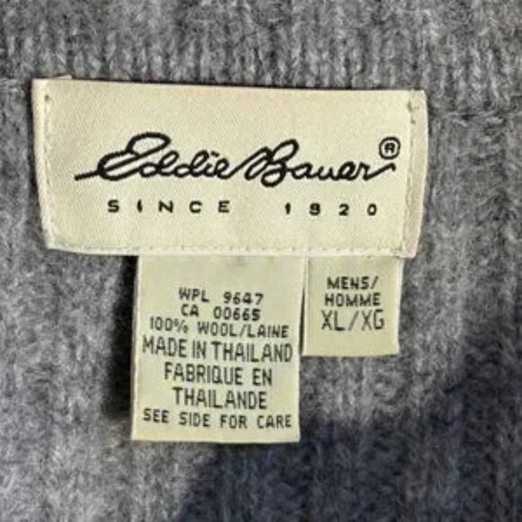 Eddie Bauer Pullover Sweater Men’s XL Gray Wool Henley Collar Fisherman - Picture 4 of 4